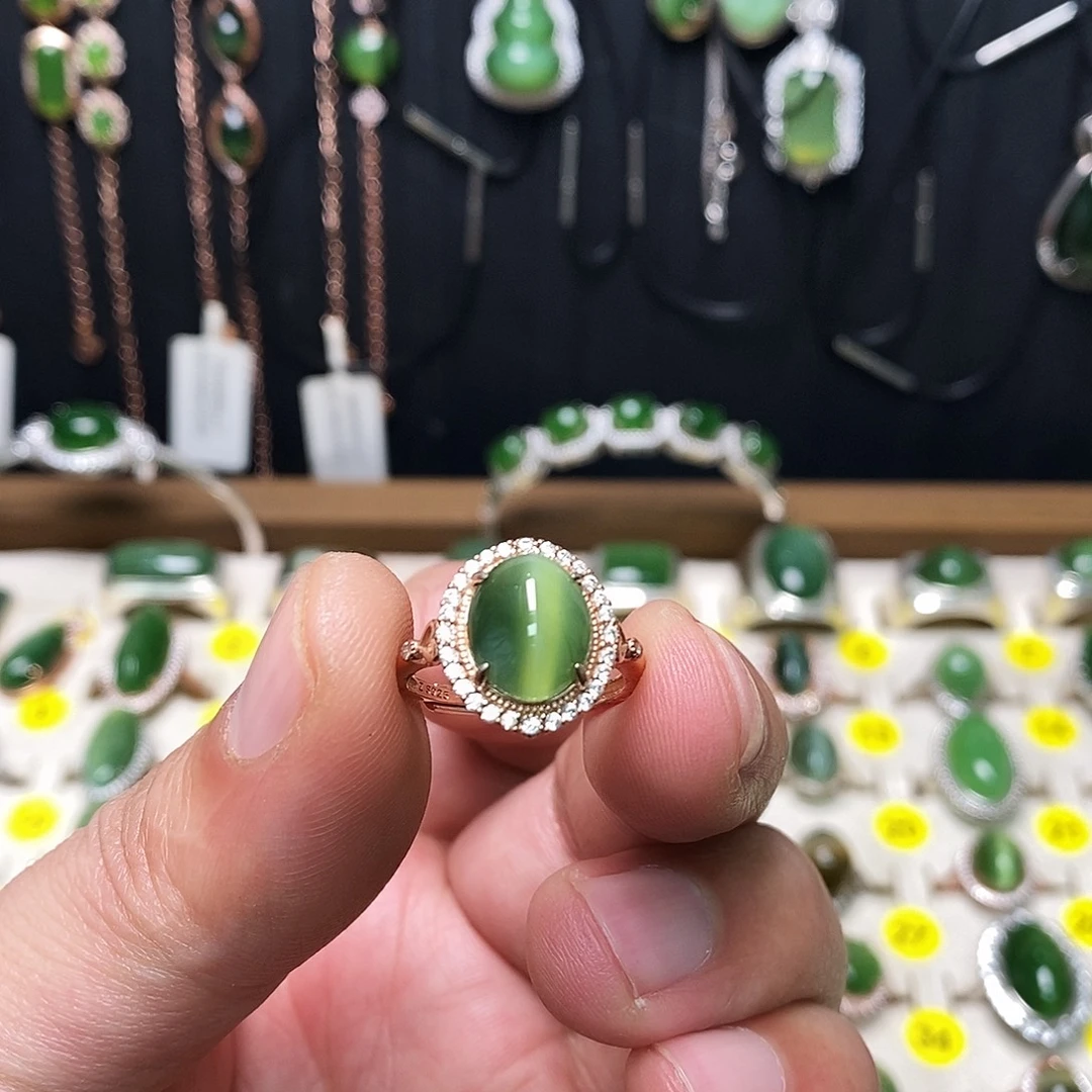 和田玉（碧玉）银S925镶嵌戒指