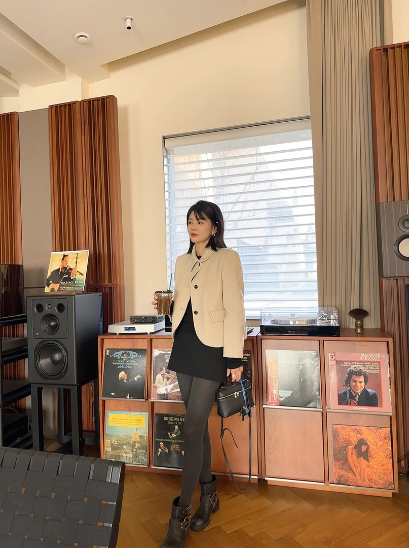 【糖果家】毛呢纯色小香风宽松毛呢外套短外套气质长袖短款百搭翻领