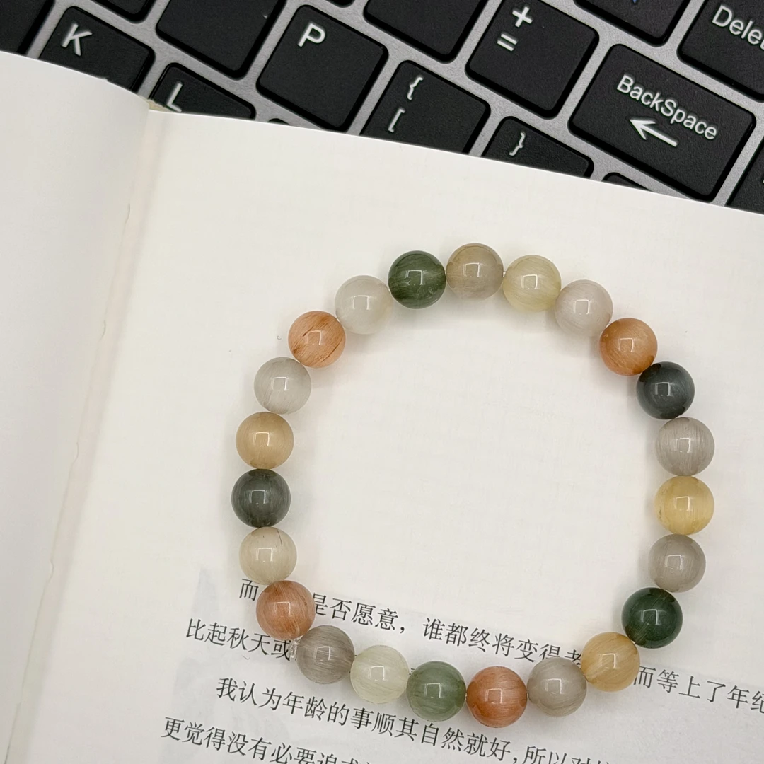 【见山】天然彩兔毛水晶多宝手串8.5+mm  JS20260104