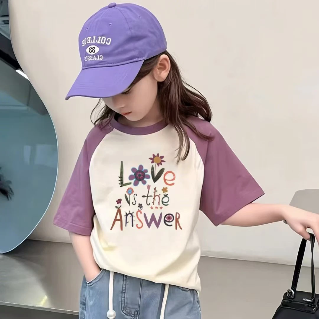 女童纯棉短袖2025新款卡通图像T恤夏儿童夏装中大童女孩插肩上衣