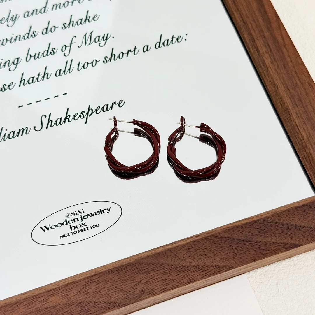 铜合金耳饰 ES-437秋冬安可拉红滴釉轻奢高级感耳圈