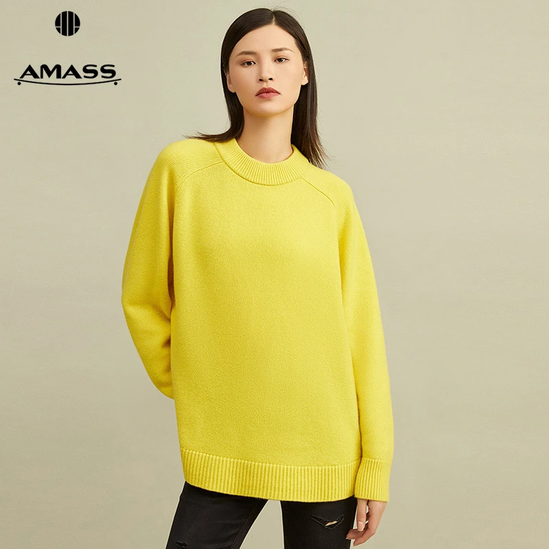 阿玛施AMASS新款女装山羊绒减龄宽松烟管领套头长袖针织衫5399501