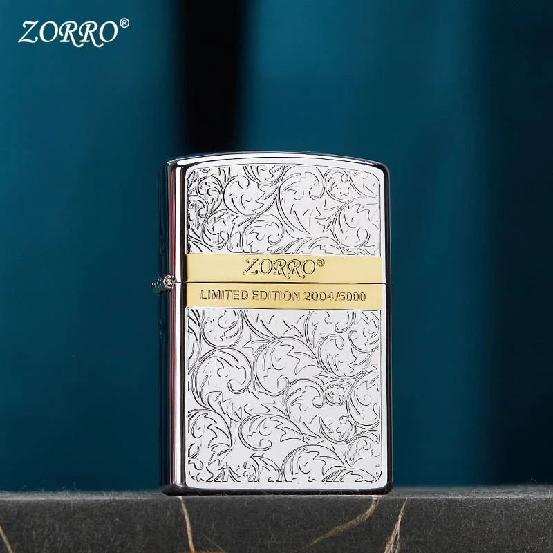 ZORRO横标煤油打火机粉色唐草铬金男士礼品送礼防风打火机