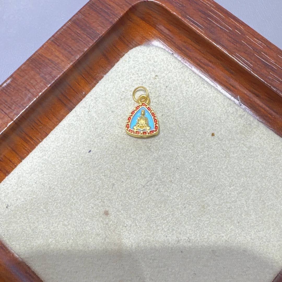 足金999平安佛三角小滴溜小挂件珐琅彩5D硬金工艺