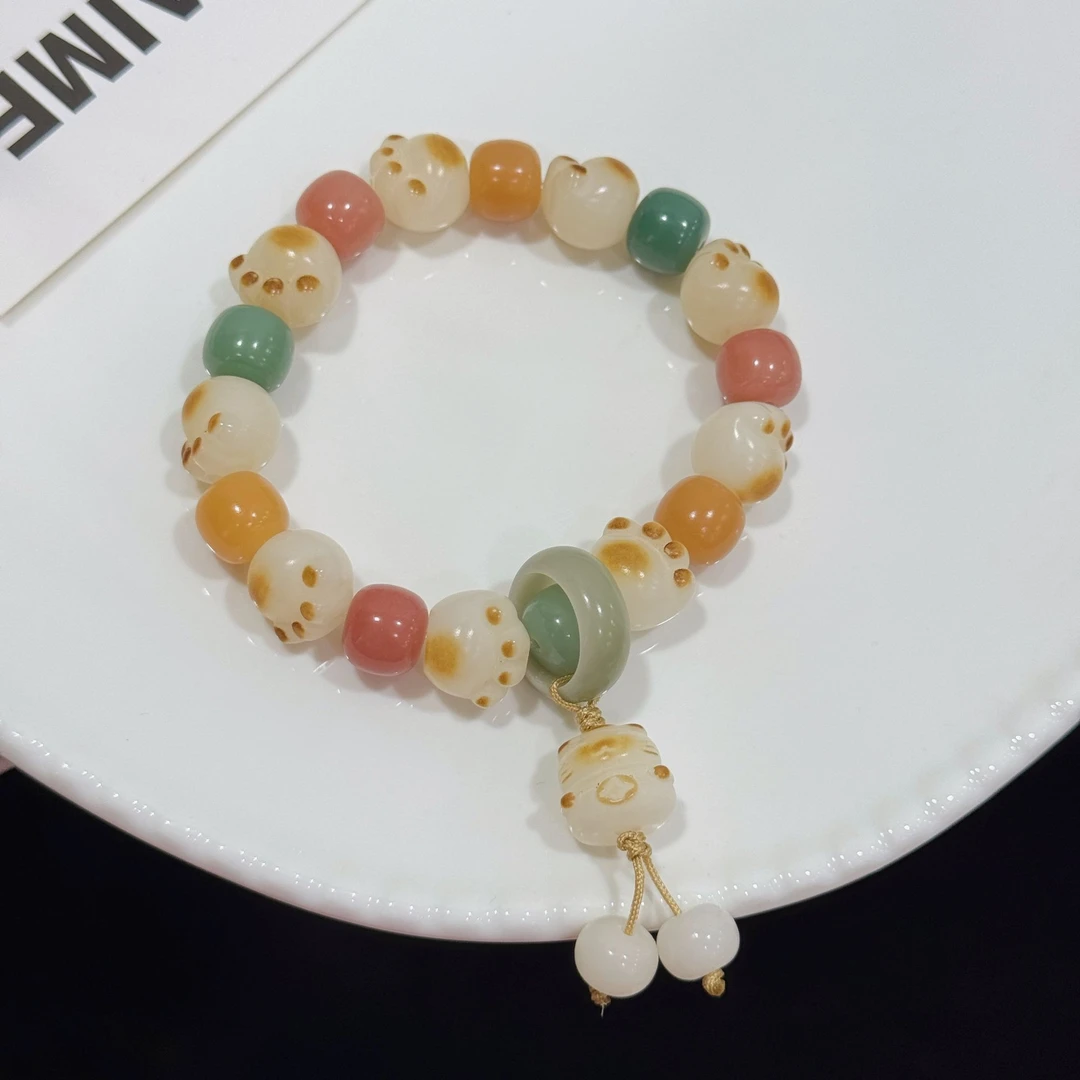 原创编织手串炭烧猫爪菩提手链可爱猫diy女生菩提跑环手持手串