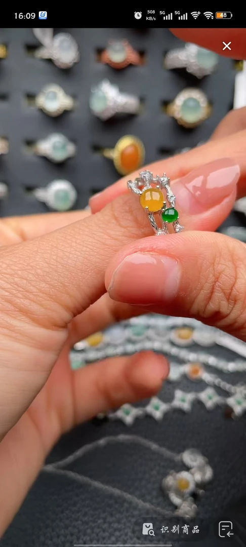 天然缅甸翡翠A货S925国标银镶嵌戒指