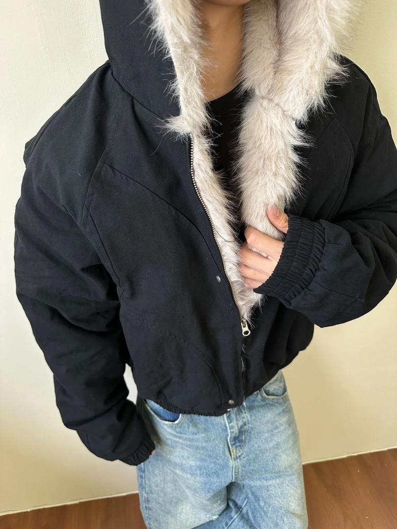 座山雕毛领连帽短款棉服外套复古男女同款加厚冬