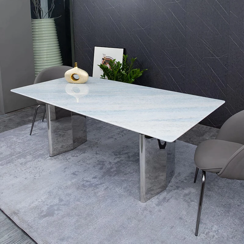 关哥天然蓝水晶奢石餐桌轻奢高端家用设计师款别墅大理石餐桌椅