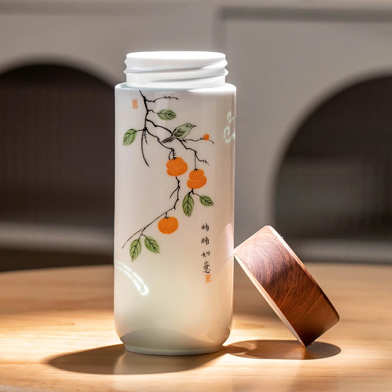 景德镇双层陶瓷保温杯高颜值玲珑瓷内胆水杯子男女生大容量泡茶杯