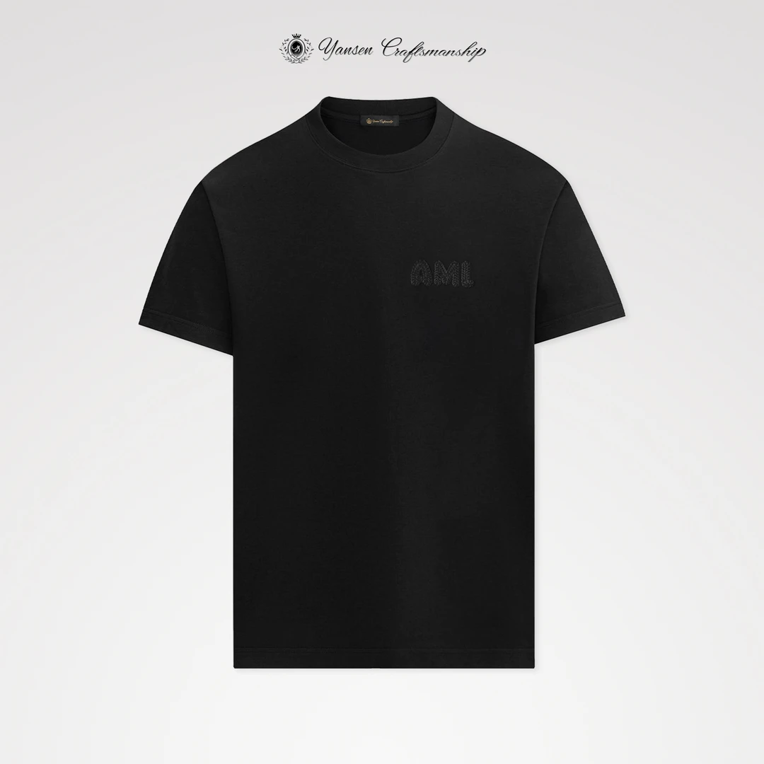 "顶奢"100支双丝光兰精莫代尔精工刺绣简约圆领短袖T恤 KS21