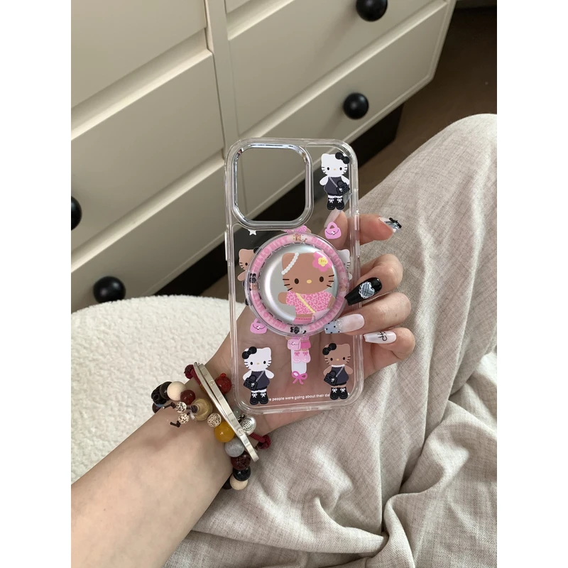 YOLO LAB韩系ins风简约斜挎包可爱kt猫透明磁吸电镀支架适用于16p