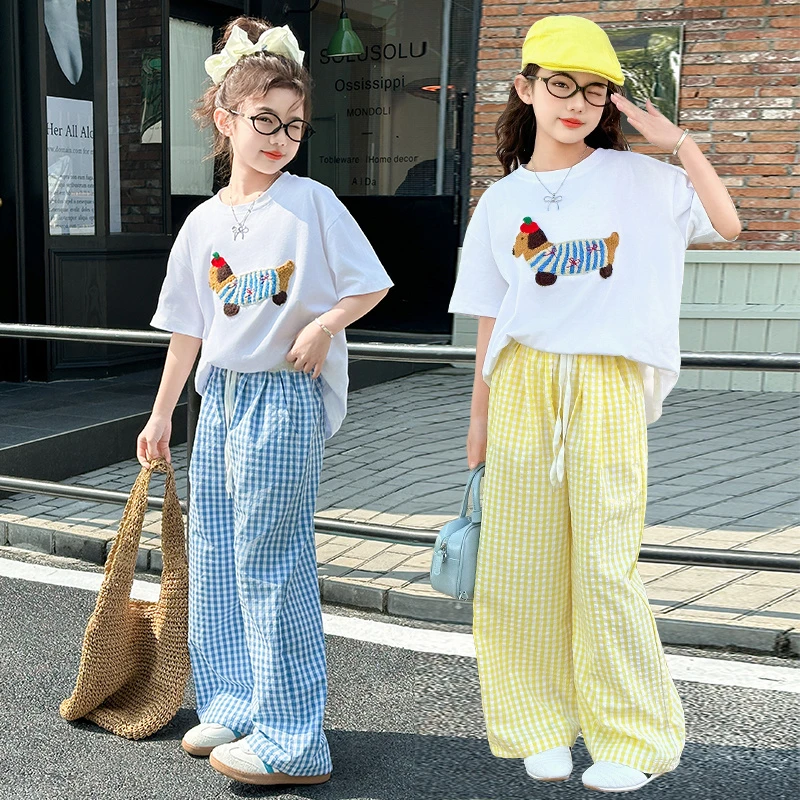 女童夏季短袖长裤套装2025新款儿童洋气韩版宽松休闲两件套中大童