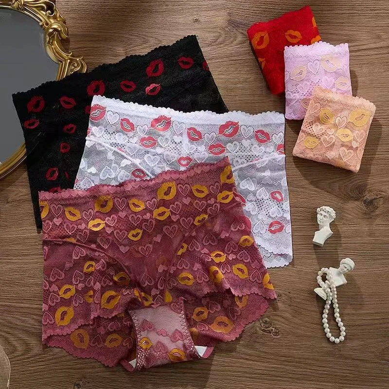 【高腰收腹爱心蕾丝内裤】裸感舒适无痕包臀镂空三角裤-928