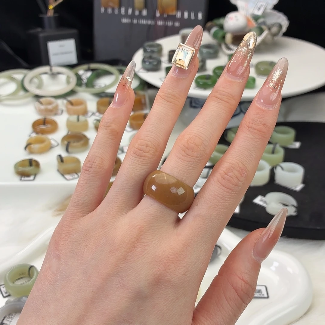 和田玉（糖玉）未镶嵌戒指j38全糖墩墩16.7