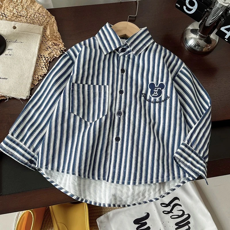 9090男童洋气条纹衬衫新款儿童春装薄款外套中小童休闲时尚衬衣潮
