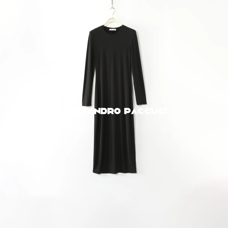 AP洛哥51020LL【寓之】二醋酸圆领长袖多色百搭打底连衣裙 2025春