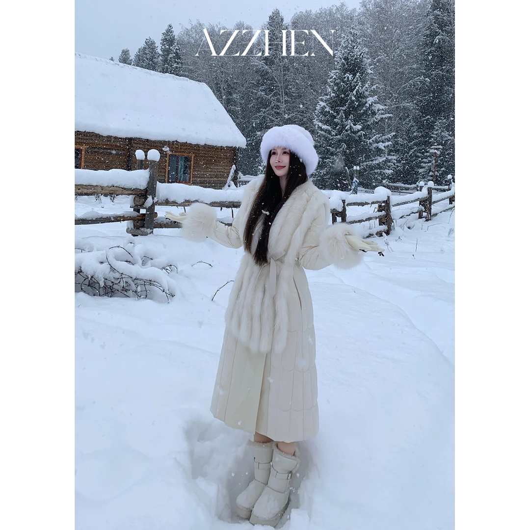 AZZHEN【苏黎世冬】97山羊绒狐狸毛可拆脱过膝保暖鹅绒外套AZ5PYW32