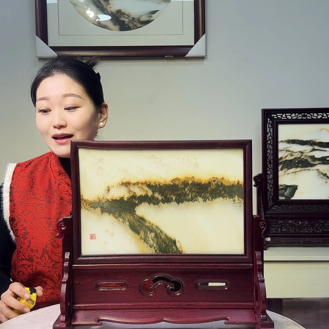 石材天然大理石画屏风38×34