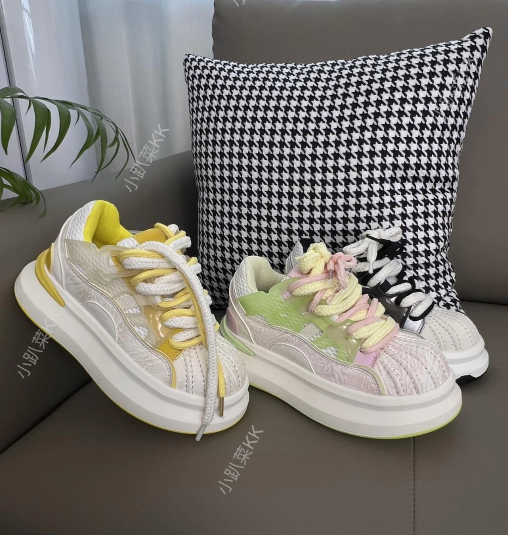 增高7.5cm贝壳头透气网面老爹鞋女2025夏季新款百搭厚底运动鞋