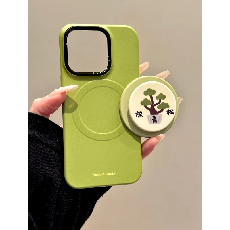 适用苹果iphone16promax绿色文字5pro磁吸14pro支架13菲林手机壳