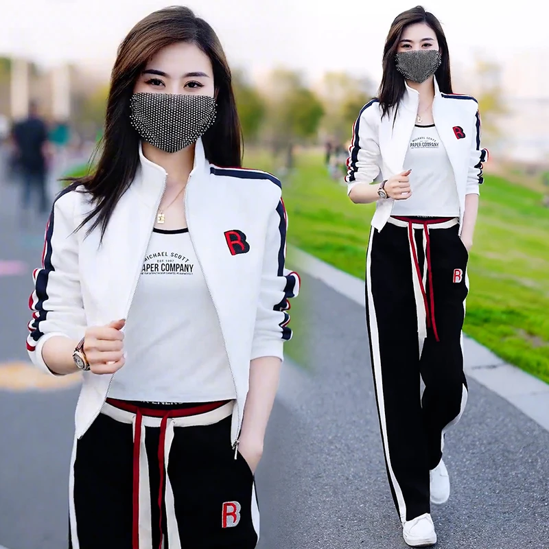 高含棉时尚拼接卫衣套装女2025年春秋季新款宽松显瘦阔腿裤两件套