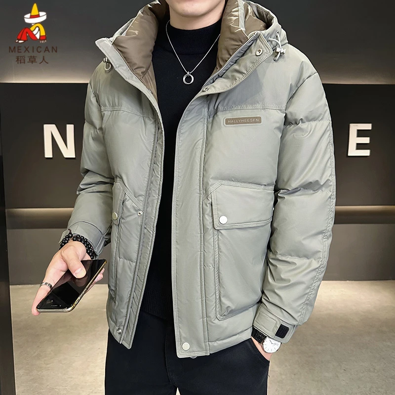 稻草人男士羽绒服冬季2024新款高端潮牌连帽短款加厚防寒爸爸羽绒