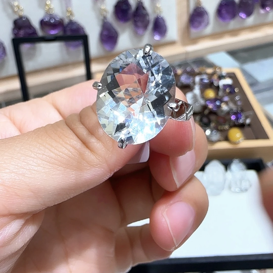银S925镶嵌戒指水晶