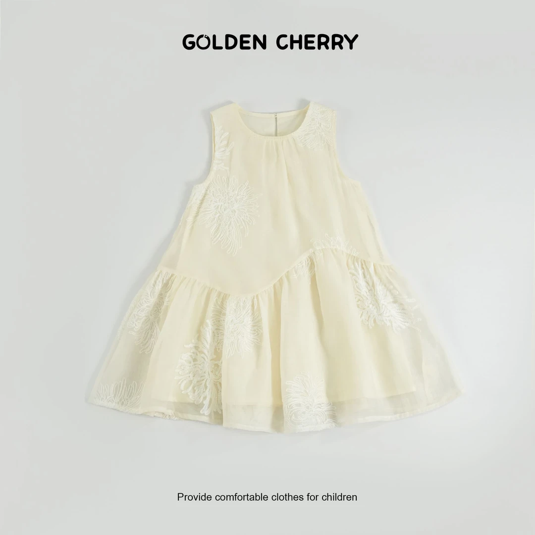 【金樱桃Golden cherry】小童米杏色甜美小花刺绣JYT2294