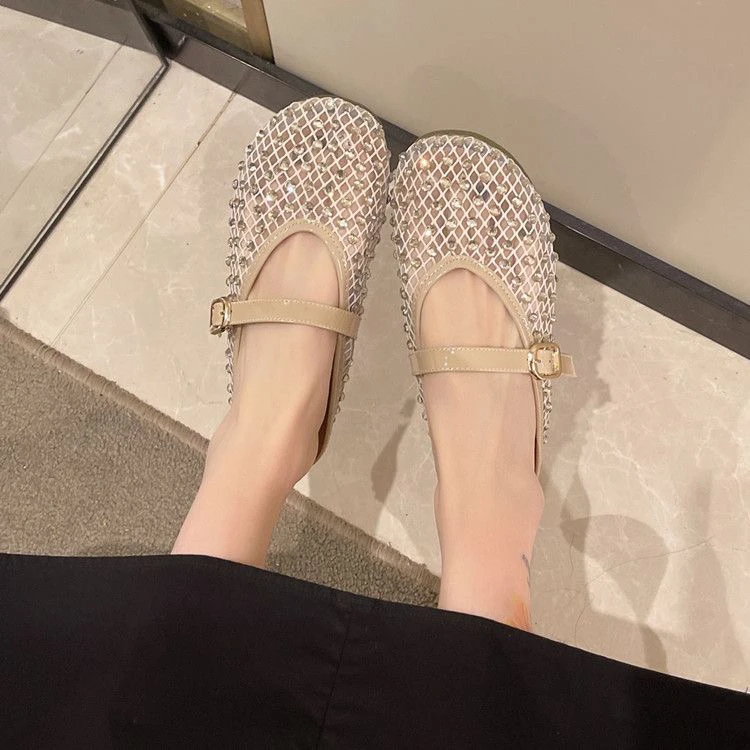 韩版软底胶粘鞋包头拖半拖包头休闲镂空时尚水钻日常2626