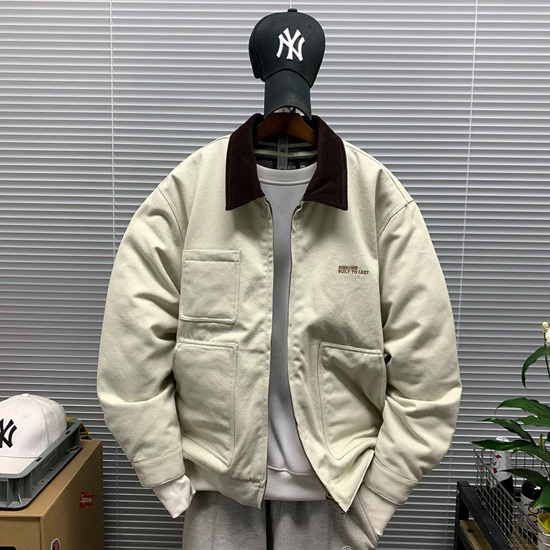 日系潮牌翻领棉衣夹克男款加厚保暖冬季新款休闲宽松时尚潮牌棉袄