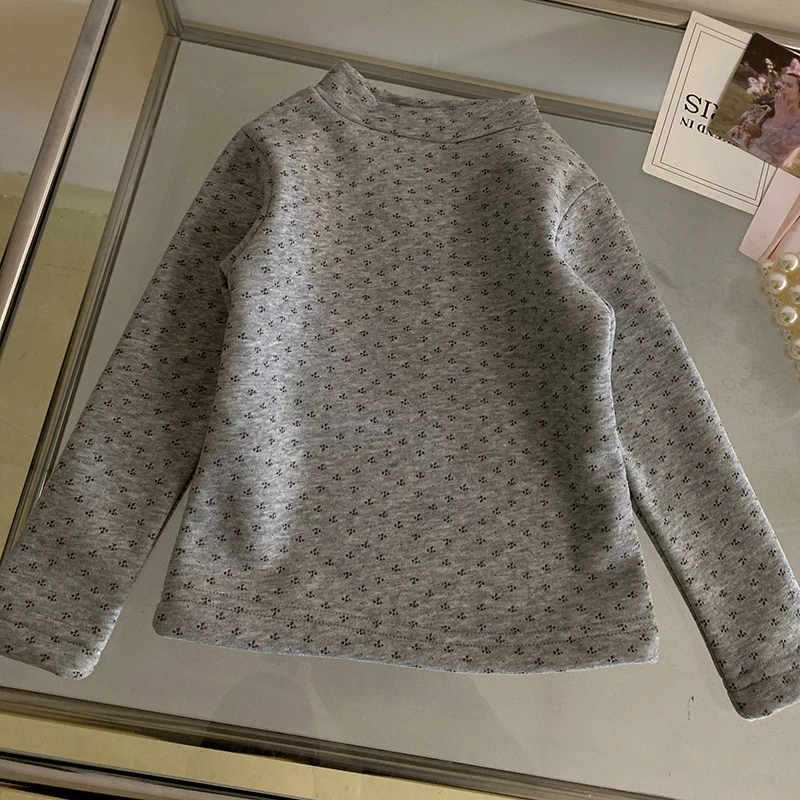 Z-AS017女童套装2024秋冬装百搭碎花加绒打底上衣蝴蝶结加绒裤子