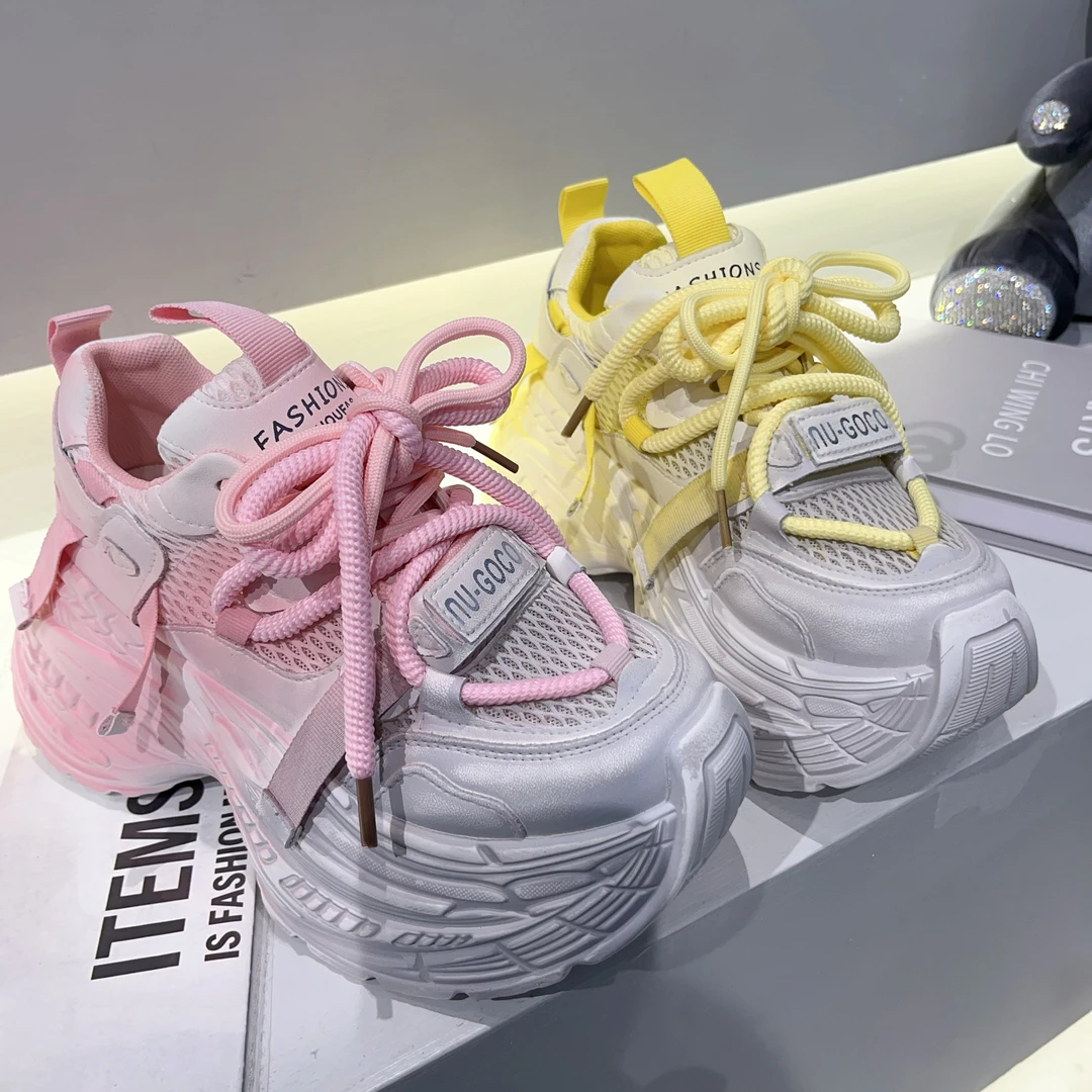 【小涵家】夏季新款欧洲站小众马卡龙渐变色擦色【8cm】厚底老爹鞋ins