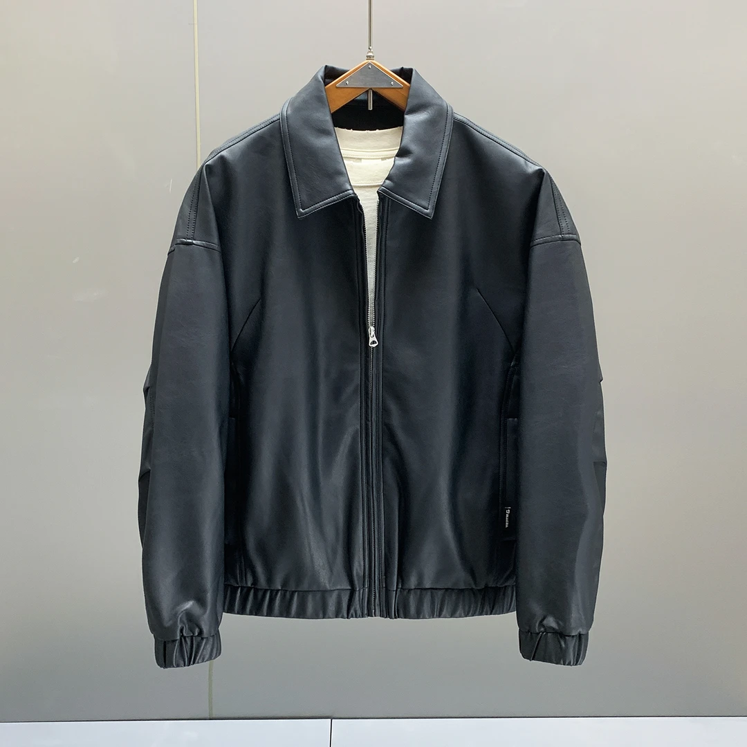 韩风氛围感时尚男士机车风夹克秋款潮流INS风翻领短款休闲外套男