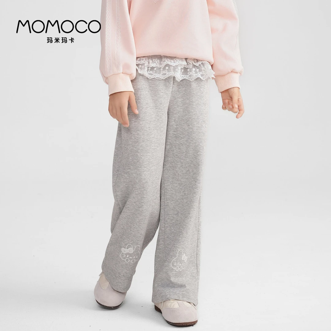 MOMOCO女童秋季儿童休闲裤时尚甜美花边针织裤卫裤77780358009