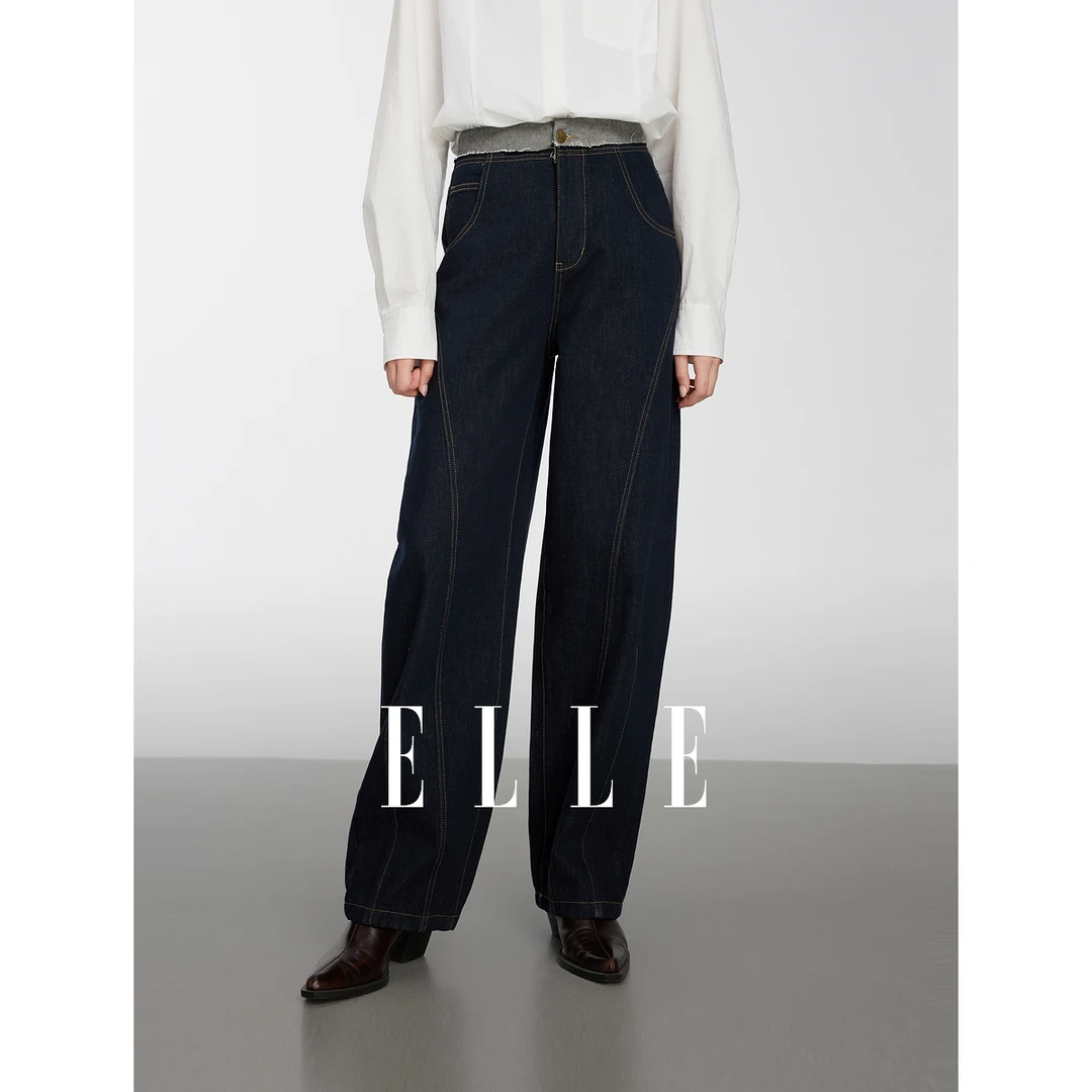 ELLE法式复古高腰牛仔裤女2025春季新款小个子时尚显瘦EQ50538