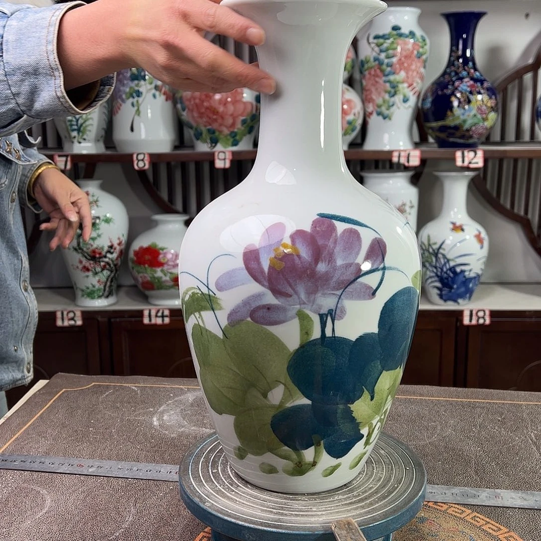 摆件陶景德镇陶瓷棒紫荷