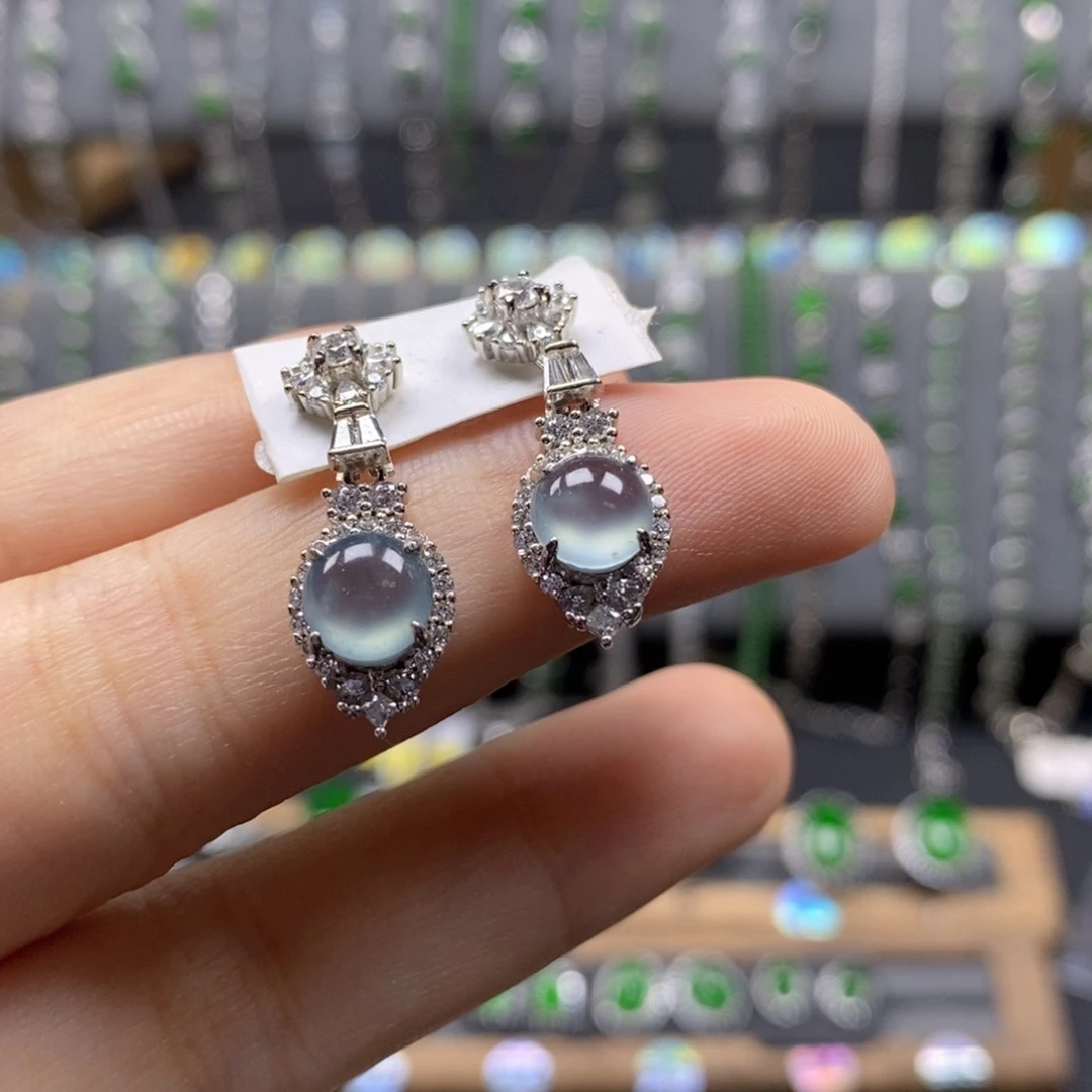 颈饰银S925镶嵌翡翠68号翡翠耳钉