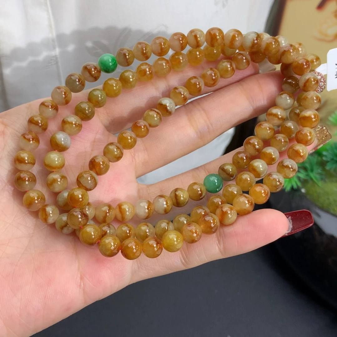 翡翠未镶嵌手串卡6.5细润黄翡鸳鸯项链
