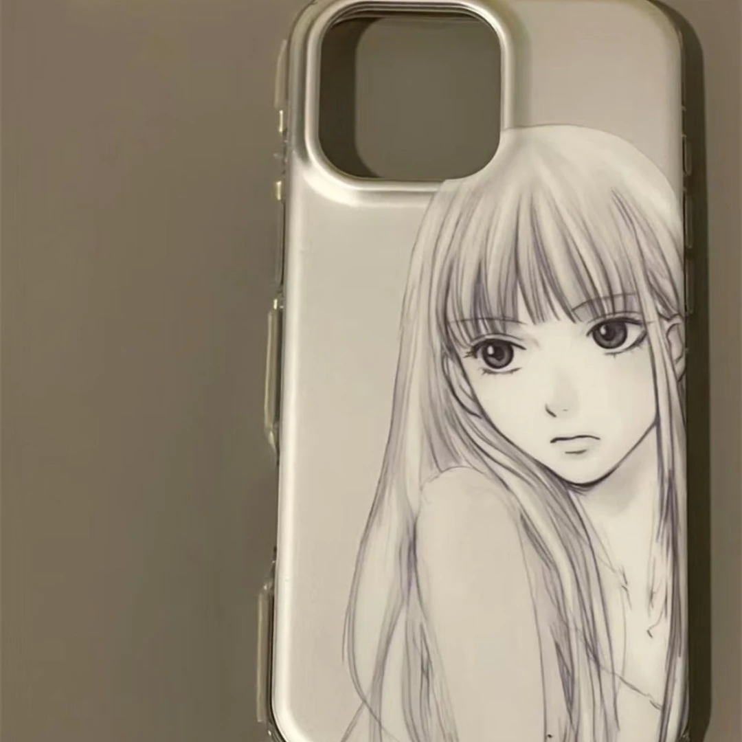 可爱电镀银灰色黑沼爽子适用于iPhone1516手机壳14promax新款防摔