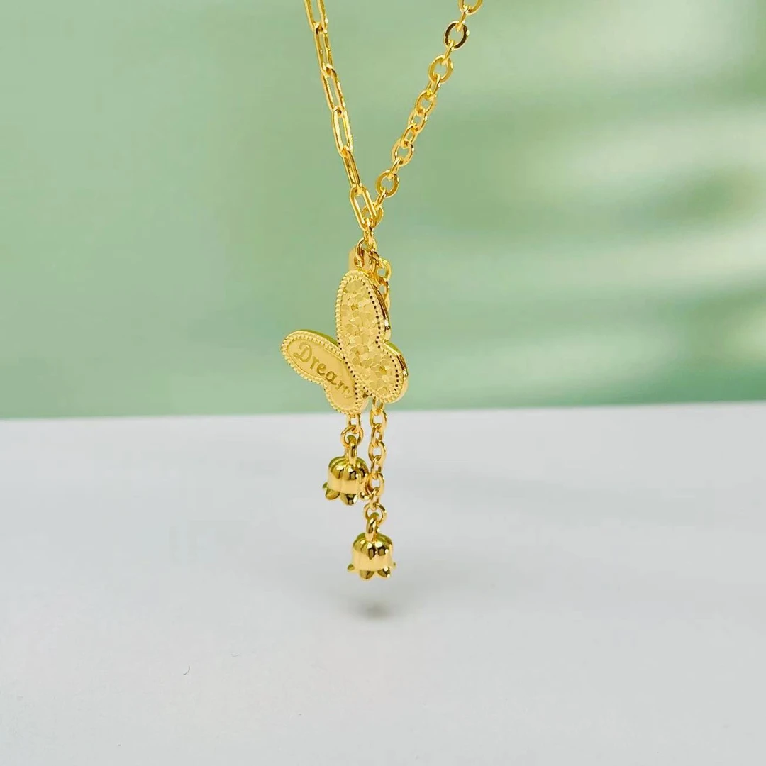 坠链均足银 风铃花蝴蝶项链TLXL0089