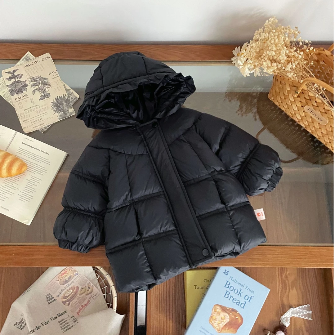 【现货】DW259878冬季女童羽绒服女宝连帽中长款90白鸭绒防寒外套