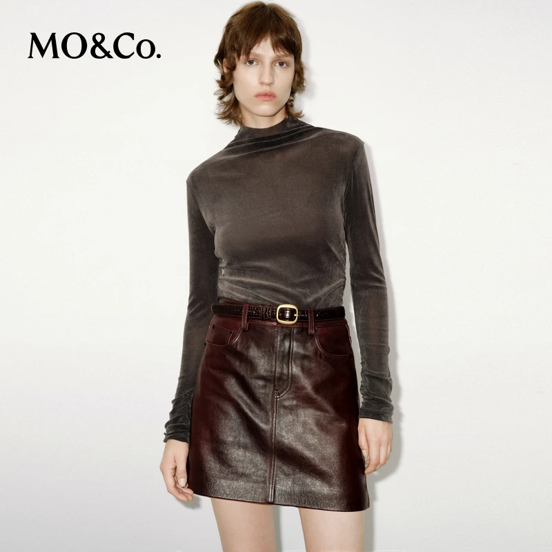 【达播用链接】MOCO植绒上衣冬立裁切口小高领收腰袖口MBD4TOP005