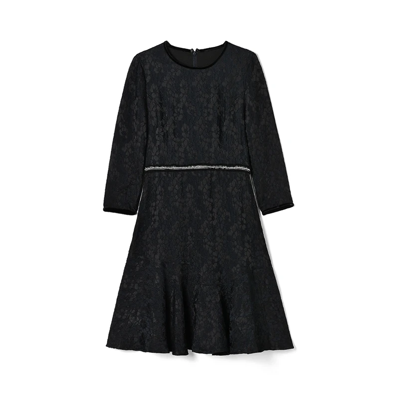 51NY0A0085别致提花高腰中裙连衣裙女2025春