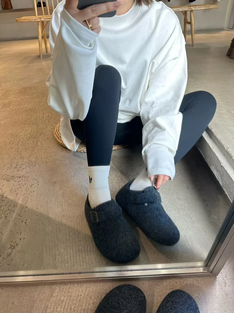 修面保暖冬季皮带扣女鞋小皮鞋加绒乐福鞋灰色时尚