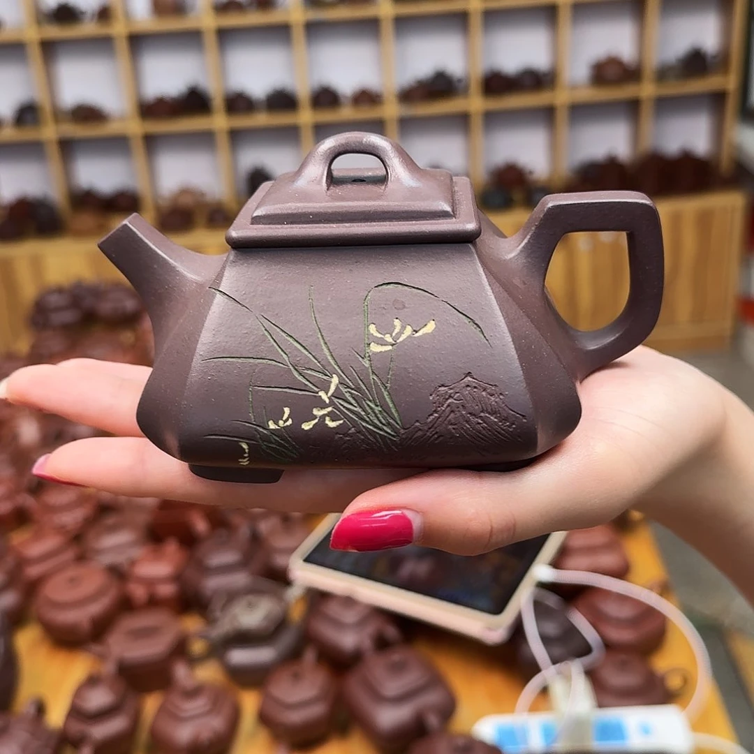 茶壶紫砂紫砂壶四方抽角石瓢260cc