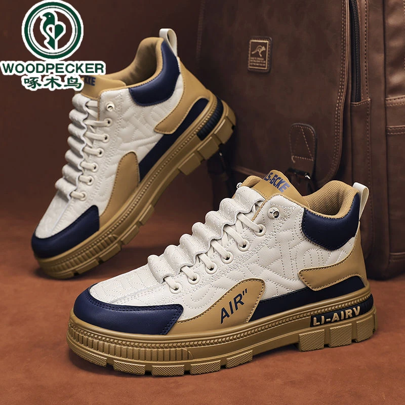 【正品】啄木鸟男鞋2024夏季新款休闲马丁靴防水厚底耐磨防滑劳保