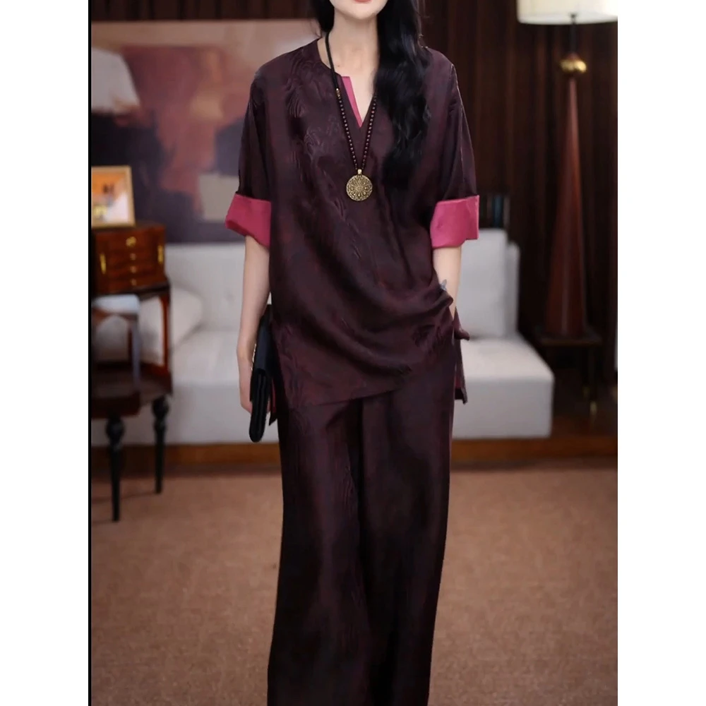 端庄优雅复古国风套装2025秋季新款时尚气质减龄百搭衬衫+阔腿裤