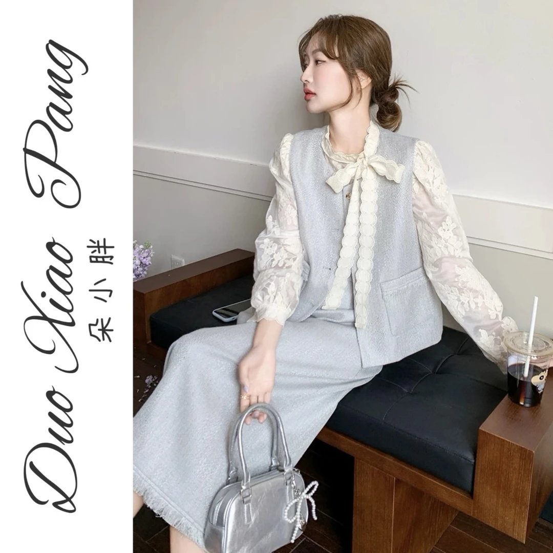 小香风女单排扣薄款短款短外套圆领长袖时尚开衫轻奢三件套91206