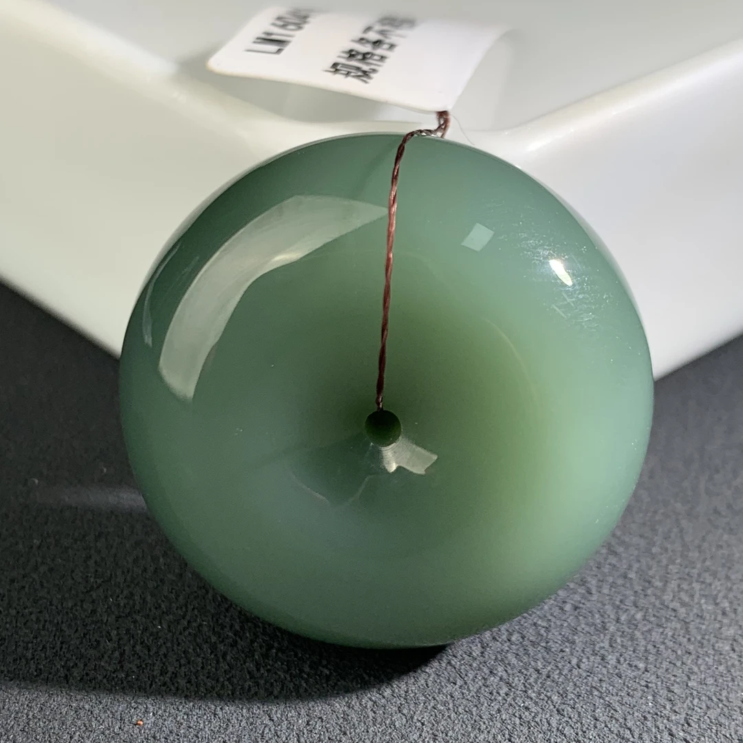 【典藏粉青】收藏和田玉俄碧粉青瓷蓝平安扣厚料 带绳颈饰约29*13mm