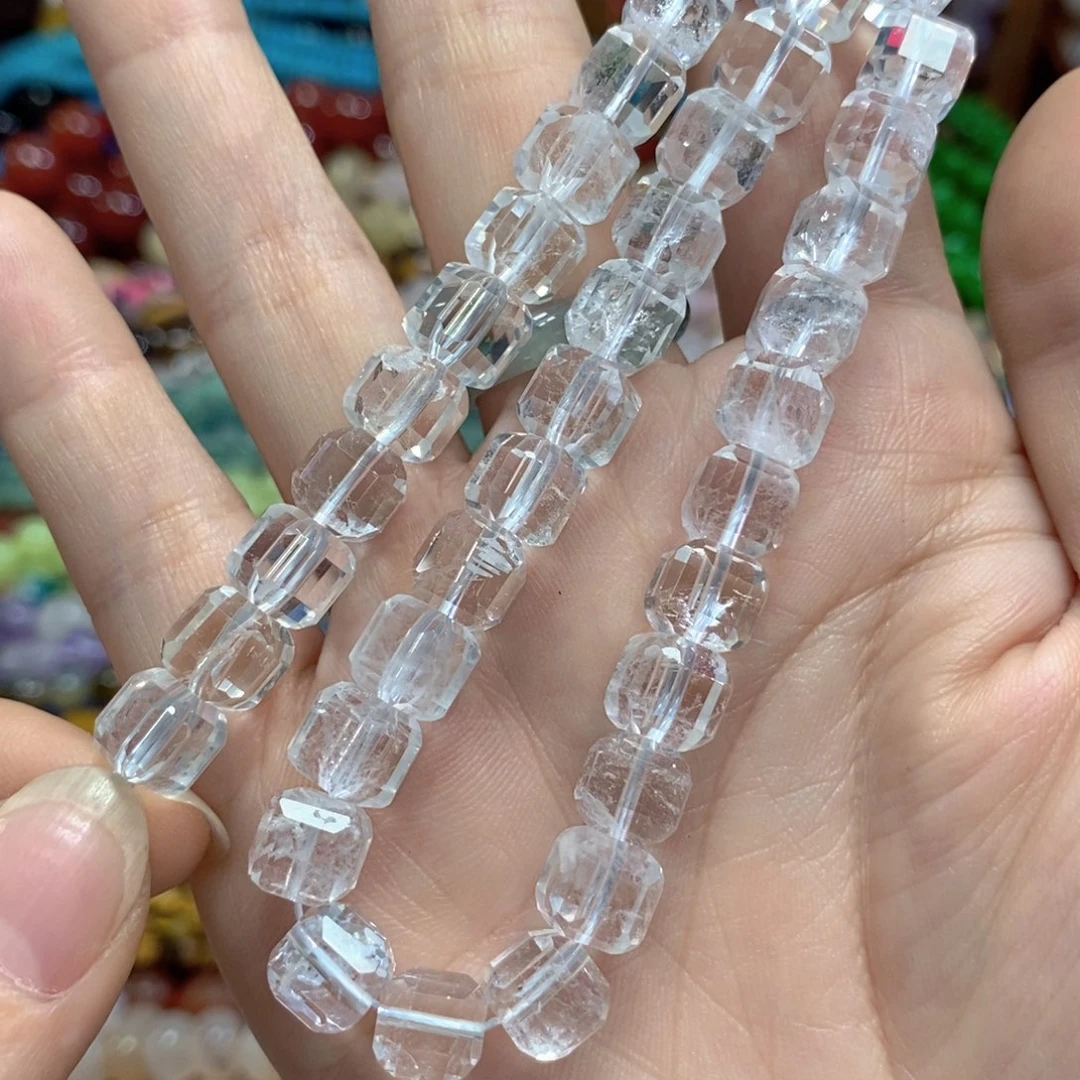 玛瑙/玉髓未镶嵌珠宝半成品白水晶方糖一条卡8mm